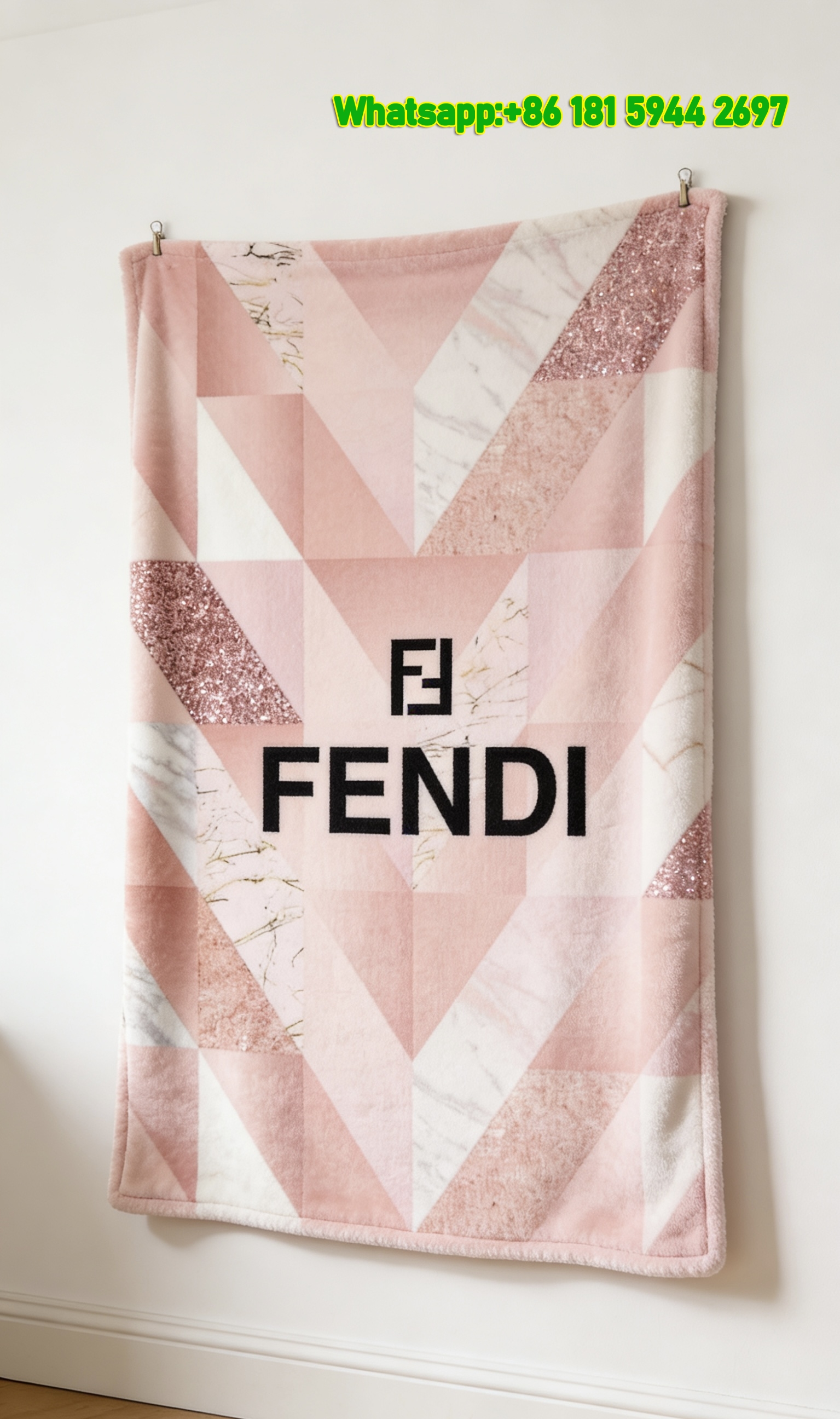 Fendi FF Logo Pink Geometric Marble Flannel Sofa Throw Blanket Luxury Designer IMG_9342